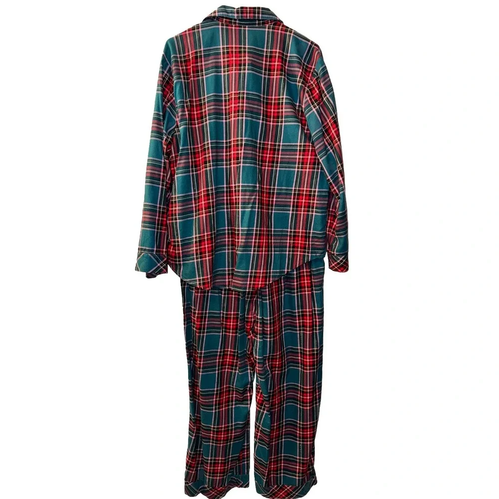 Victoria's  Secret Flannel Pajama 2 Pc Tartan Holiday Plaid Gold Cozy Warm Sz L